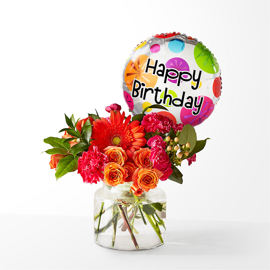 Fiesta Bouquet with Birthday Balloon – Midnight Flowers And Events Llc, Lillington NC