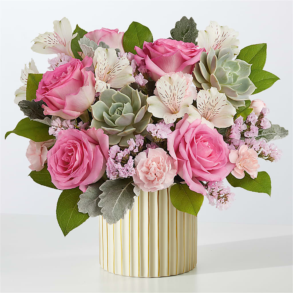 Dusty Rose Bouquet with Ivory Vase – Midnight Flowers And Events Llc, Lillington NC