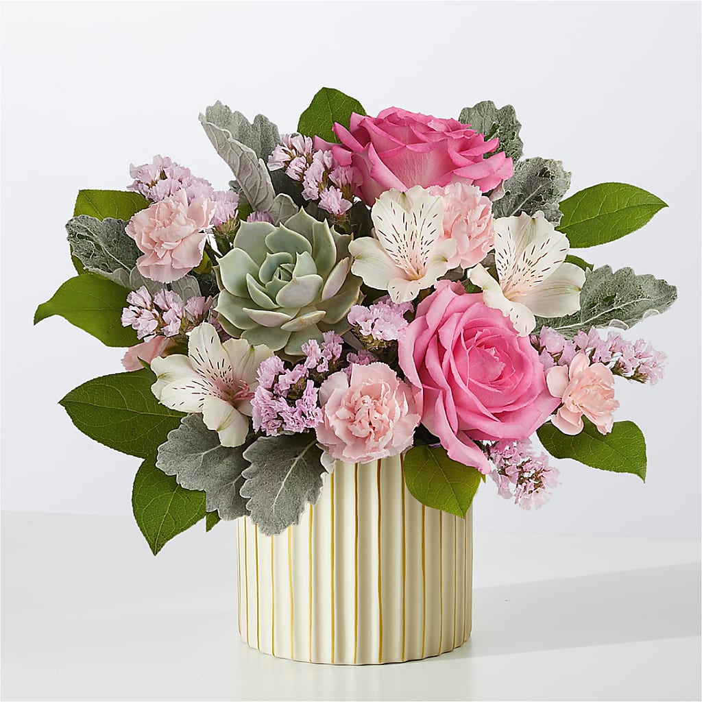 Dusty Rose Bouquet with Ivory Vase – Midnight Flowers And Events Llc, Lillington NC