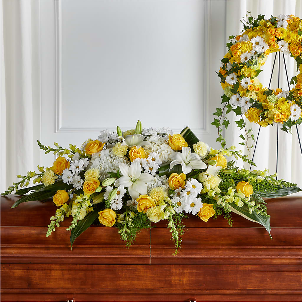 Golden Harmony Casket Spray – Midnight Flowers And Events Llc, Lillington NC