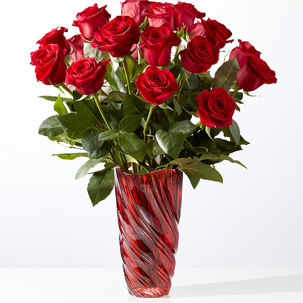 Classic Love Red Rose Bouquet with Luxe Swirl Vase – Midnight Flowers And Events Llc, Lillington NC