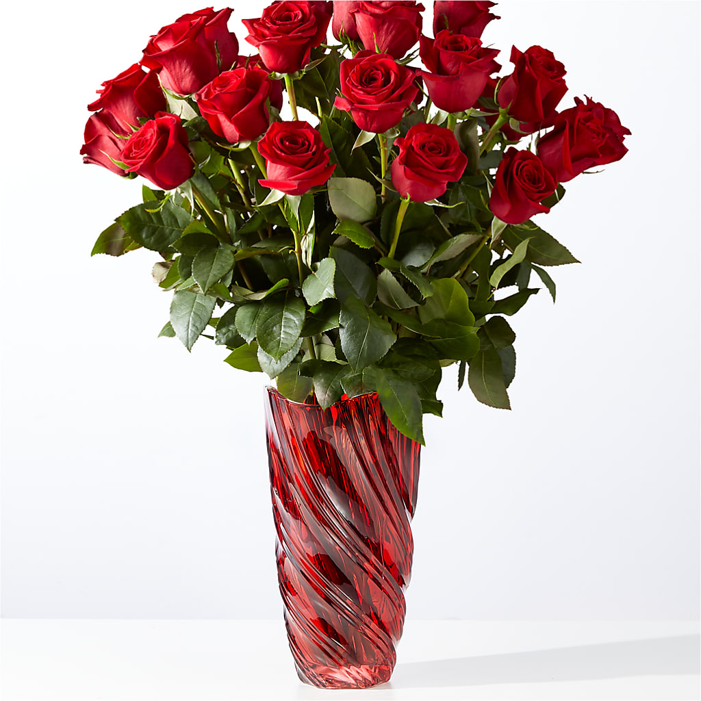 Classic Love Red Rose Bouquet with Luxe Swirl Vase – Midnight Flowers And Events Llc, Lillington NC
