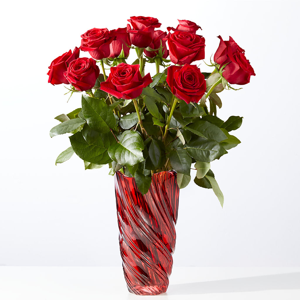 Classic Love Red Rose Bouquet with Luxe Swirl Vase – Midnight Flowers And Events Llc, Lillington NC