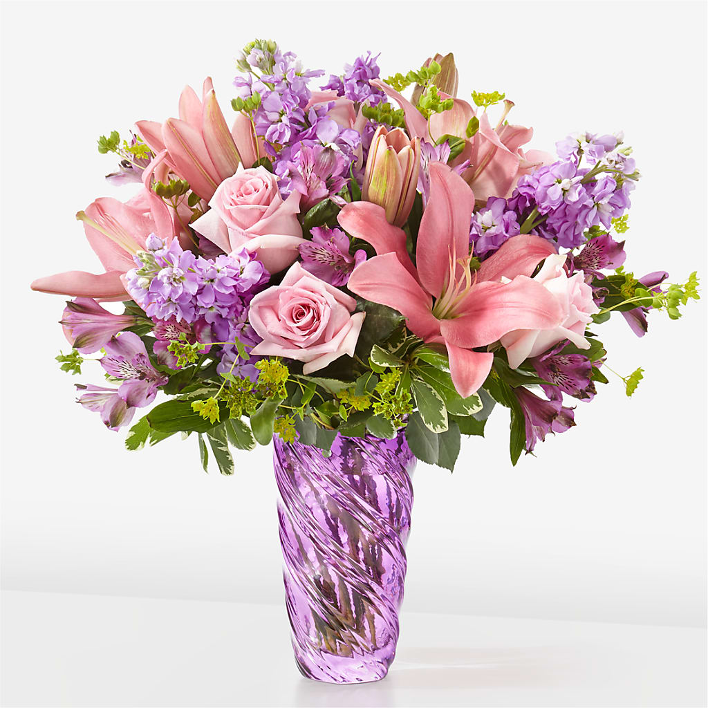 Precious Petals Bouquet with Luxe Swirl Vase – Midnight Flowers And Events Llc, Lillington NC