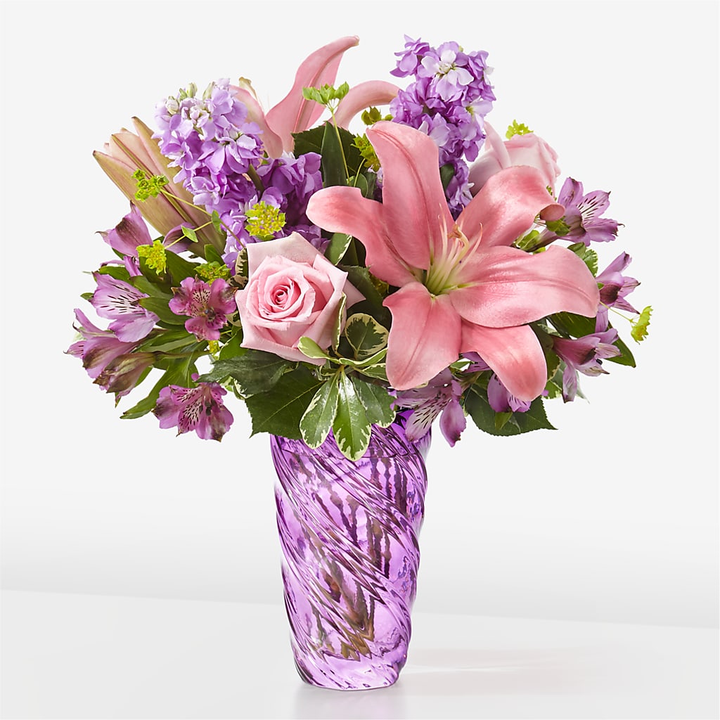 Precious Petals Bouquet with Luxe Swirl Vase – Midnight Flowers And Events Llc, Lillington NC